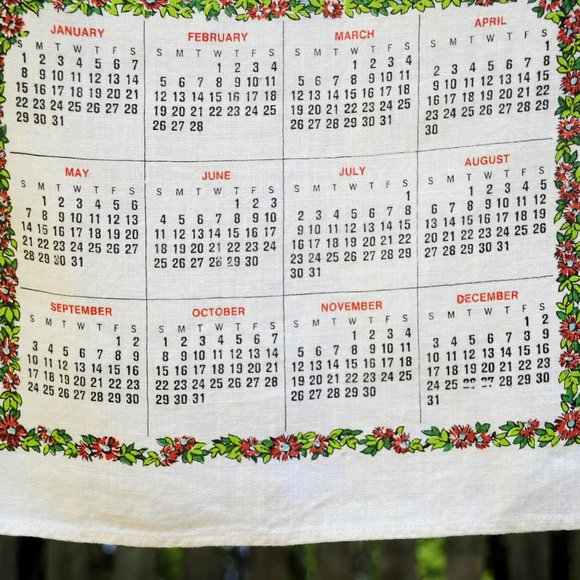 Vintage 1978 Red Covered Bridge in Spring/Summer w/ Flowers Calendar Tea Towel - Picture 6 of 8